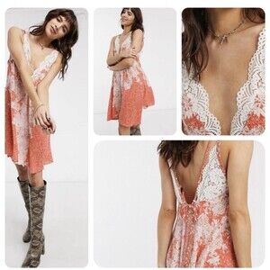 Free People Morning Sun Slip Mini Dress Lace Boho Western Festival Flowy Sz XL